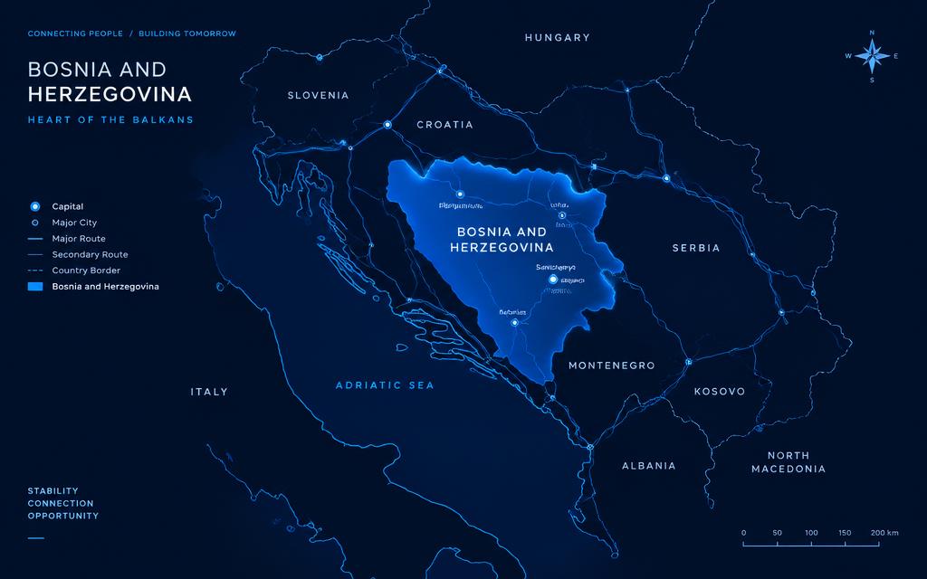 Karte der Balkanregion mit Fokus auf Bosnien-Herzegowina